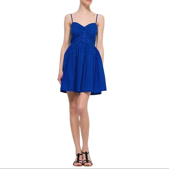 MANGO Casual Aztec Print Skater Dress With Sweetheart Neckline Blue Size Medium - Picture 1 of 10